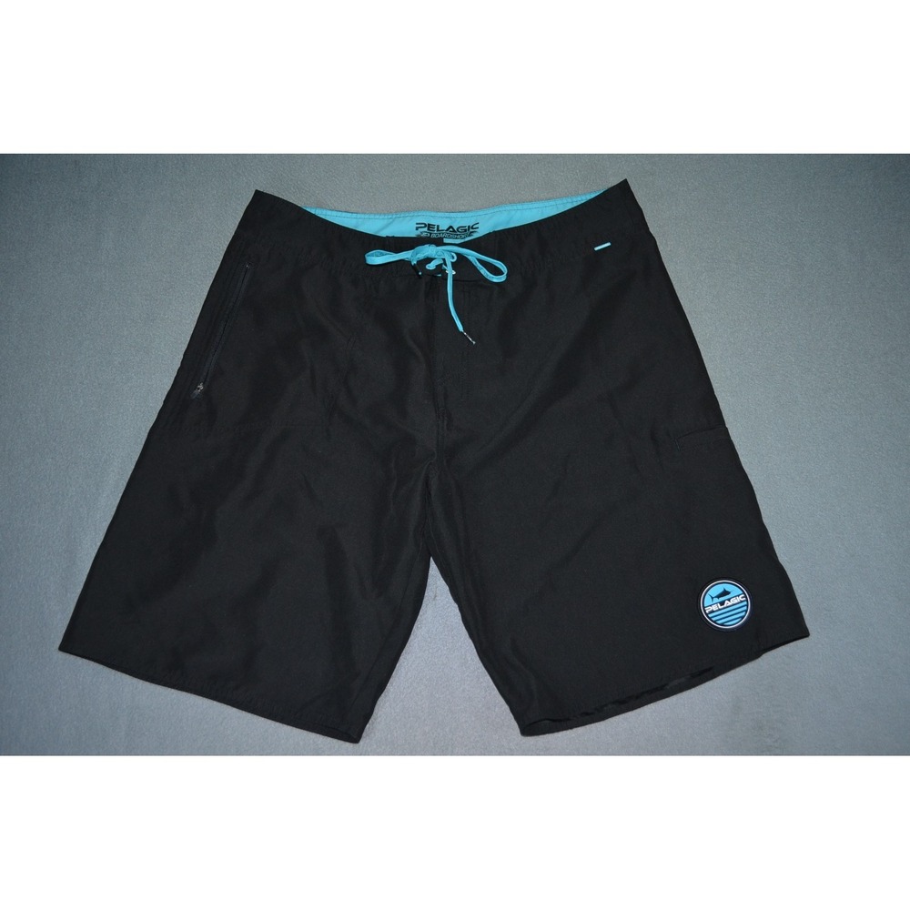 Pelagic Board Shorts Men 38 Black Blue Beach Surf Swim Trunks 11" Fishing